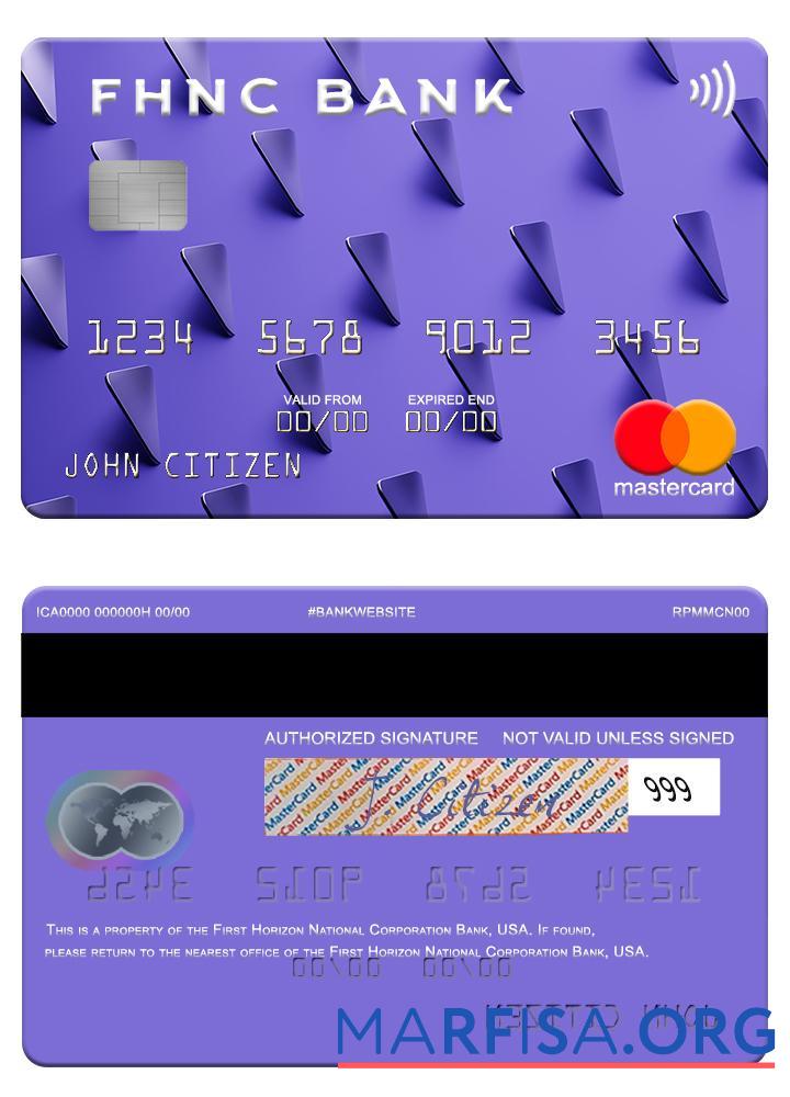 Realistic USA First Horizon National Corporation Bank mastercard sample